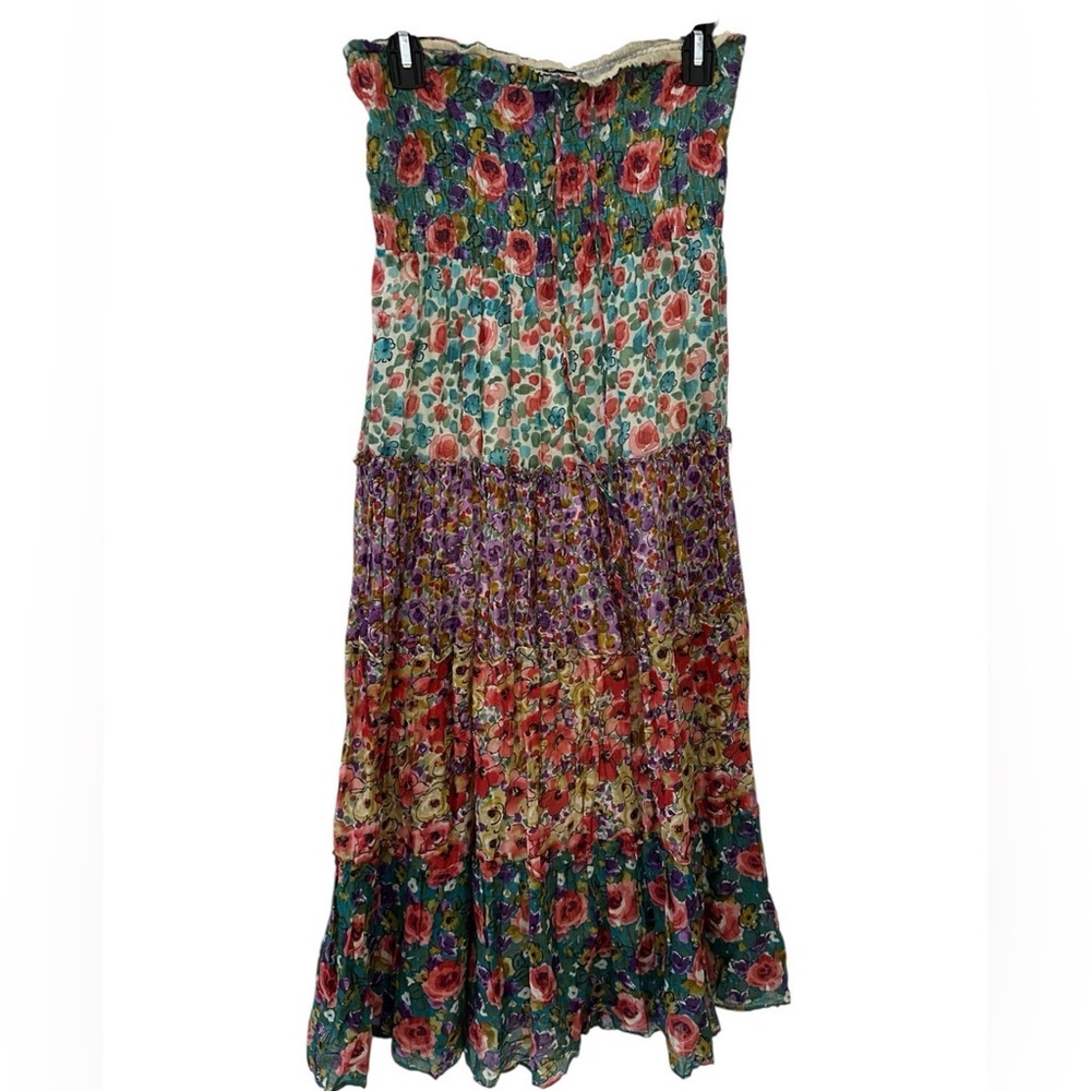 Raviya Tiered Floral Midi strapless dress SZ M